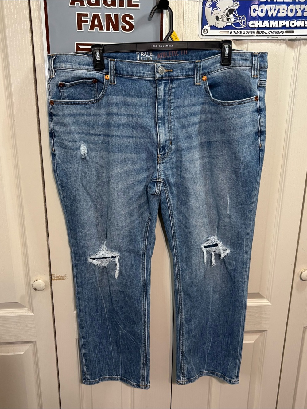 True Nation Men's Distressed Blue Jeans - Casual Straight Fit